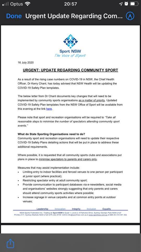 Sport NSW update......