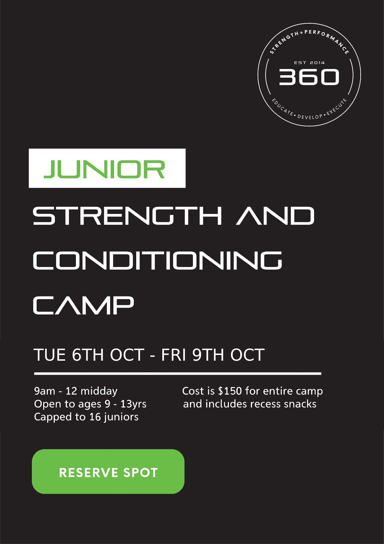 360 Strength + Performance Juniors Camp...