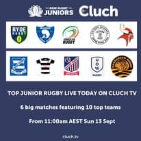 Elite Junior Rugby LIVE on @cluch.tv  today. Six big matches from U/11 up to Ope...