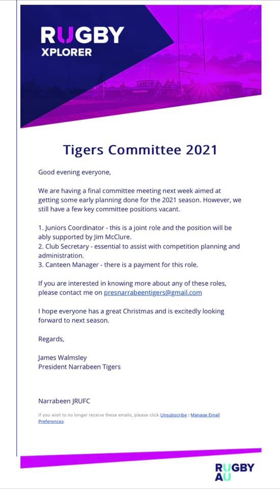 TIGERS COMMITTEE  We need you  Our commi