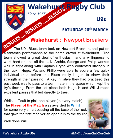 || RESULTS || U9s Wakehurst Against Newp