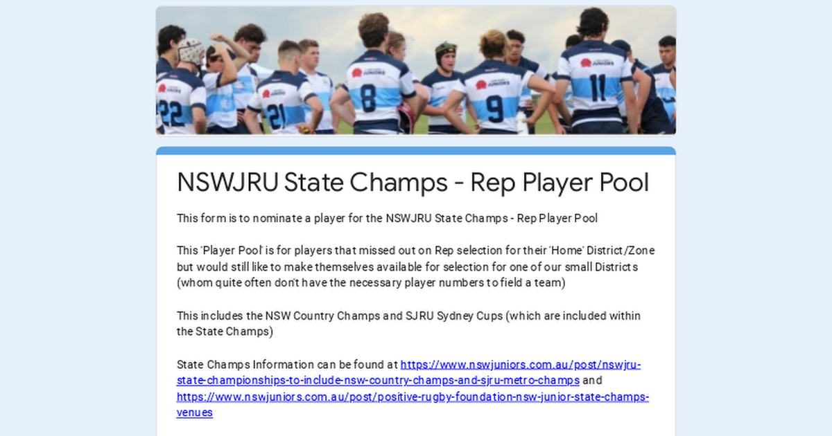 NSWJRU State Champs - Rep Player Pool